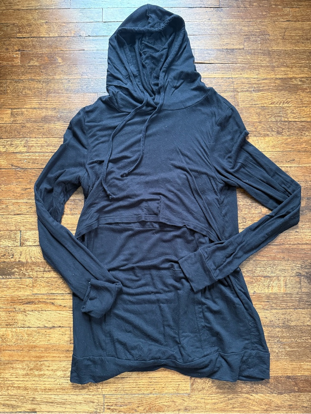 Black Hooded Nursing Long-Sleeve Top
